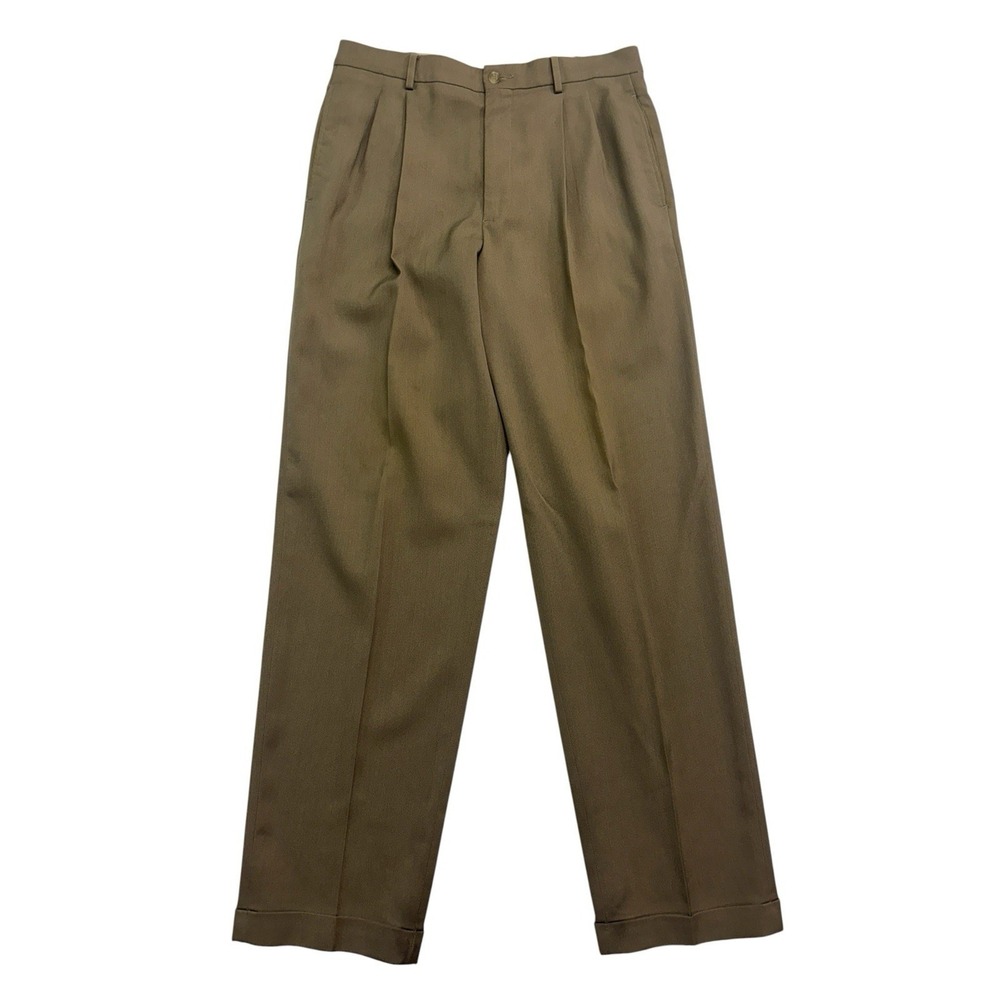 vtg Claiborne 32x32 Khaki Brown Dress Suit Pants Trousers Pleated High Waisted
